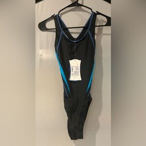 Women's Black and Blue One-Piece Swimsuit